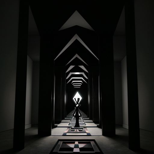 A dark, geometric maze constructed from manipulated child-like forms.